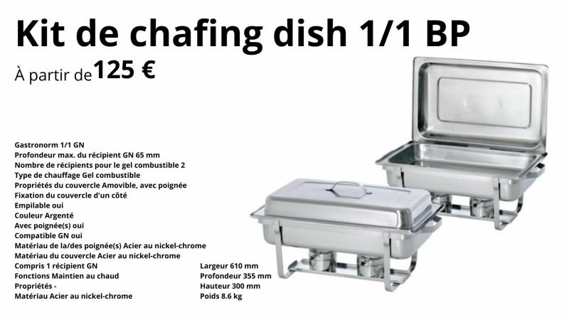 Kit de chafing dish 1/1 BP   Concept Hôtellerie Petit Déjeuner - Réchauffe plats et boissons