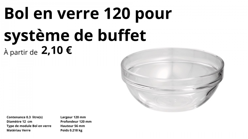 5- Bol en verre 120 pour système de buffet Concept Hôtellerie Petit Déjeuner - Ustensiles essentiels