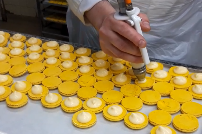 Dosage de crème dans Macaron avec doseuse et garnisseuse