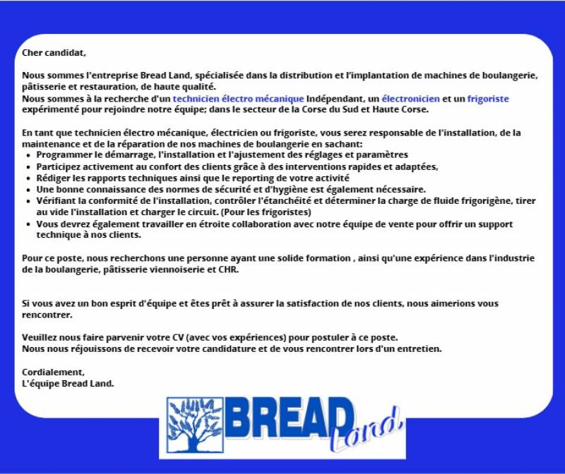 Recrutement Technicien électro mécanique - frigoriste - électronicien